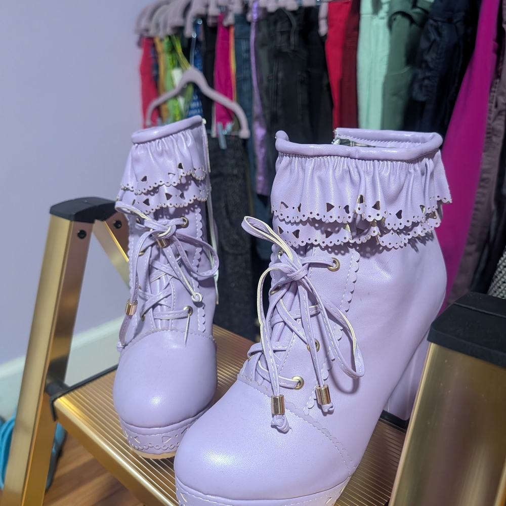 Lavender Lace-Up Ankle Boots